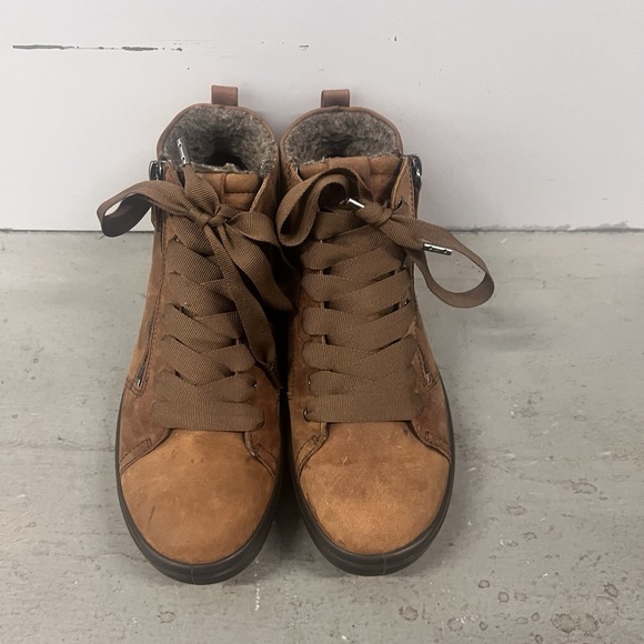 ECCO Women's Brown Leather High Top Sneakers Boots Zip Lace Comfort EU 38 US 7 - Picture 5 of 10